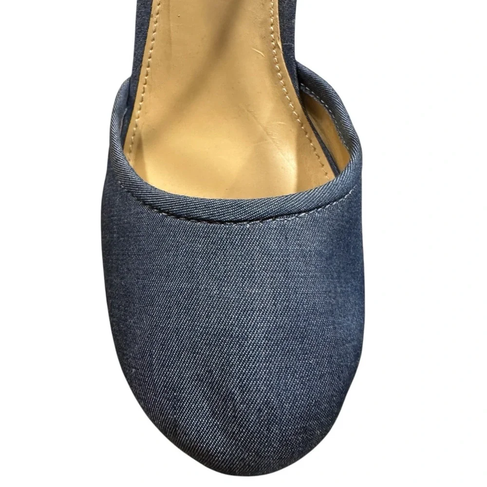 EUC Victoria's Secret ESPADRILLE NAVY CANVAS ANKLE STRAP WEDGE SANDAL …
